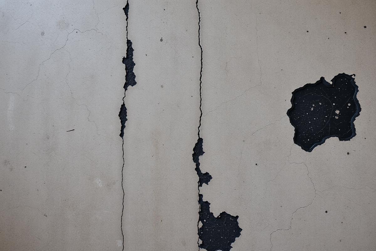 Concrete slab with old adhesive and thinset residue after flooring demolition