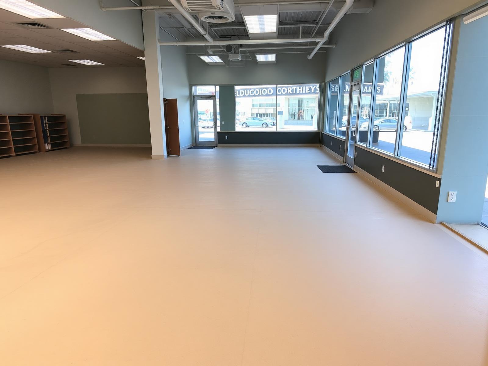 Empty Las Vegas retail space with bare prepped concrete floor ready for LVP